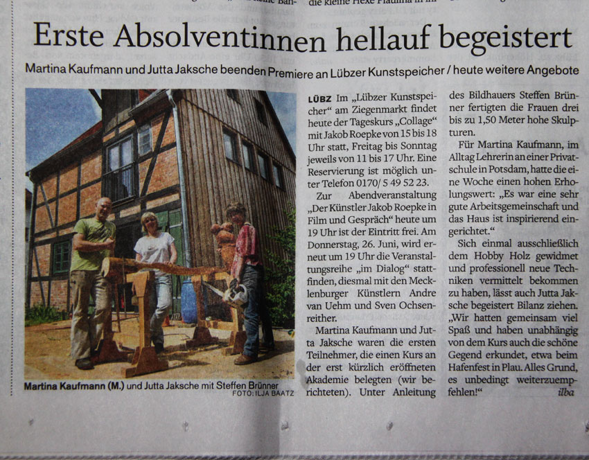 Artikel über den Eröffnungskurs 2014 in der Schweriner Volkszeitung